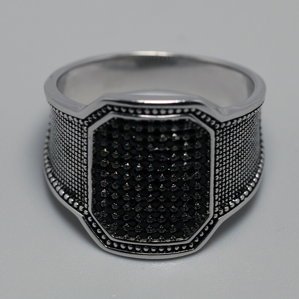 Silver Rings Cool Retro Vintage Turkish Ring Wedding Jewelry For Men Black Zircon Stone Curved Design Comfortable Fits
