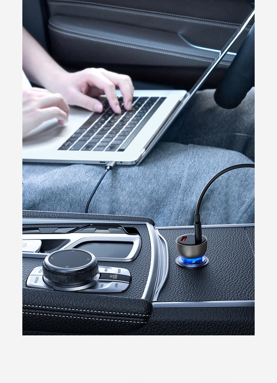 65W USB Car Charger Quick Charge 3.0 Car Charger For Laptop LED Display Fast Phone Charger