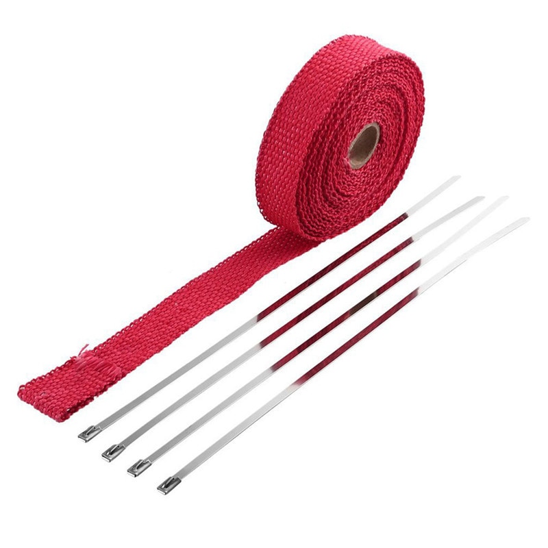 Insulation Tape New 2.5CM 5M Roll Fiberglass Exhaust Header Pipe Heat Wrap Tape + 4 Ties Kit Hot m10