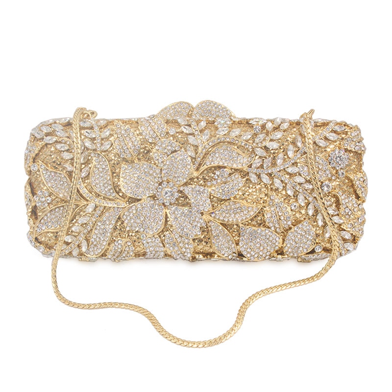 Chaliwini Luxury bags Women Purse Designer Crystal Flower Metallic Clutches Female Chains Shoulder Bags Evening Handbags