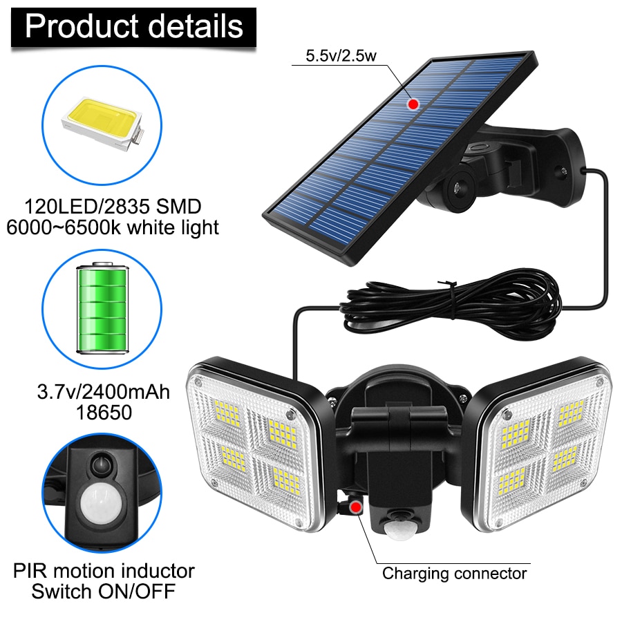 Super Bright Solar Lights 120led IP65 Waterproof Outdoor Indoor Solar Lamp With Adjustable Head Wide Lighting Angle Super Bright Solar Lights 120led IP65 Waterproof Outdoor Indoor Solar Lamp With Adjustable Head Wide Lighting Angle