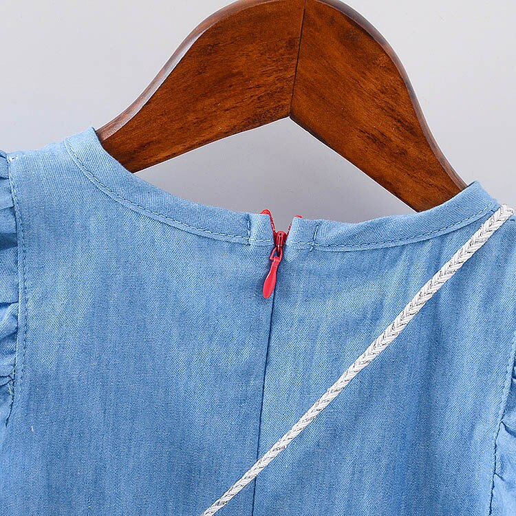 baby girls dress 1 year birthday Denim clothes newborn kids clothing short-sleeve dresses mickey bag carry