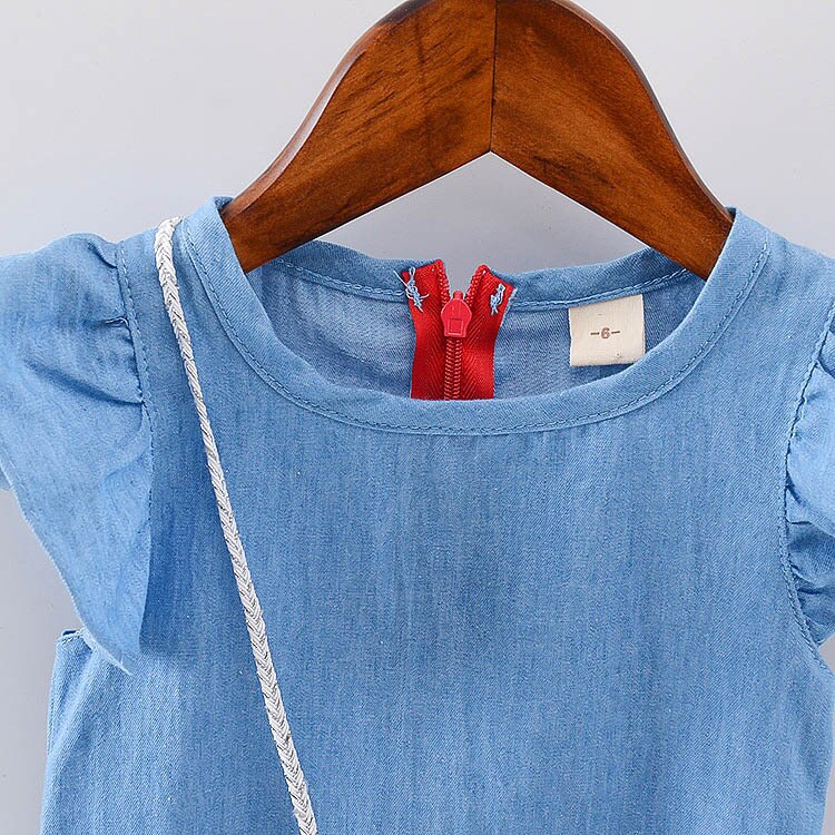 baby girls dress 1 year birthday Denim clothes newborn kids clothing short-sleeve dresses mickey bag carry