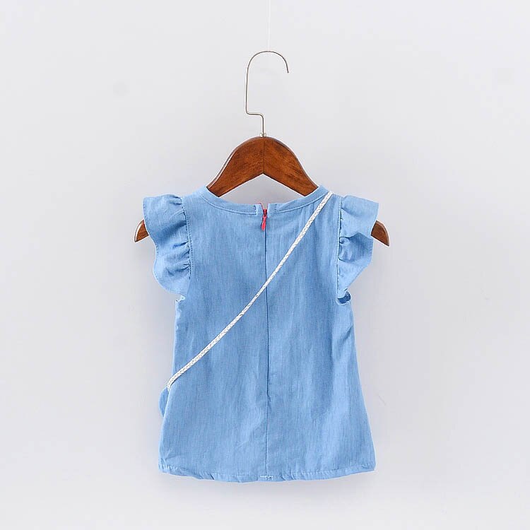 baby girls dress 1 year birthday Denim clothes newborn kids clothing short-sleeve dresses mickey bag carry