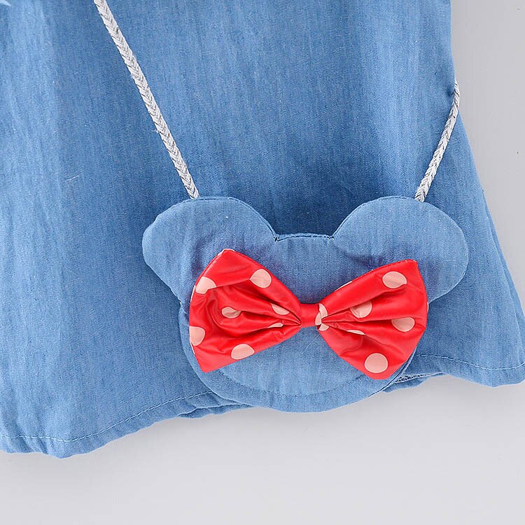 baby girls dress 1 year birthday Denim clothes newborn kids clothing short-sleeve dresses mickey bag carry
