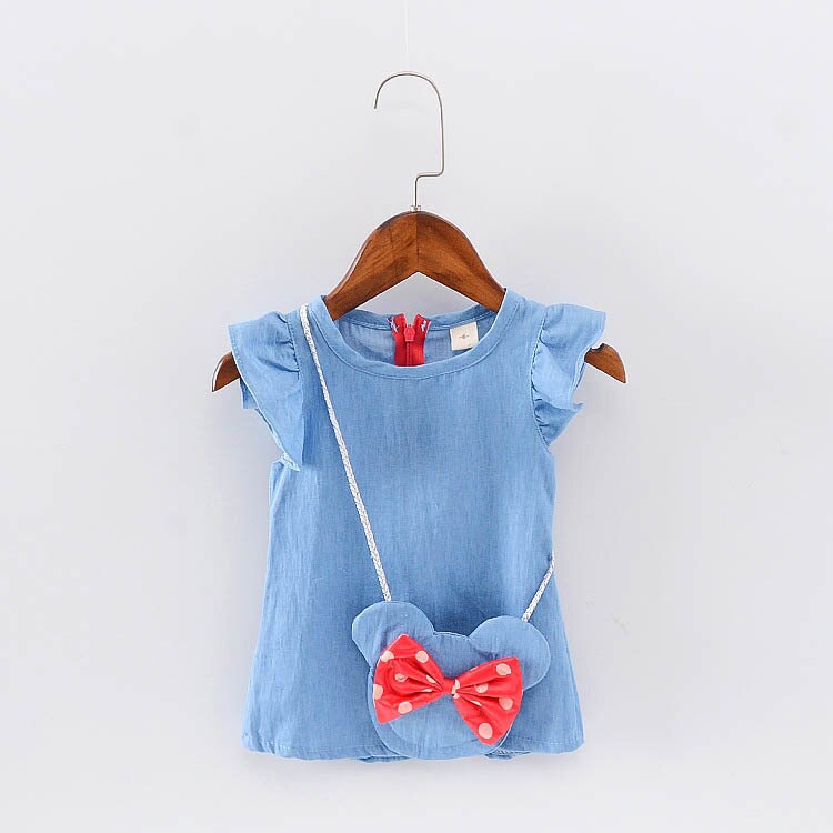 baby girls dress 1 year birthday Denim clothes newborn kids clothing short-sleeve dresses mickey bag carry