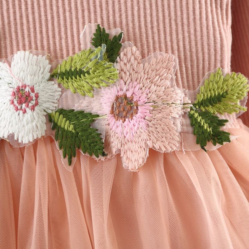 Baby Girls Cute Children Wedding Dress Fantasy Princess Lace Dress Long Sleeve With Flower First Birthday Dress For Girl Baby