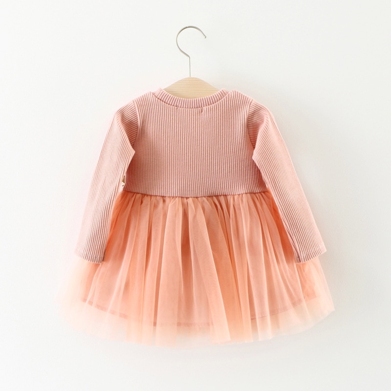 Baby Girls Cute Children Wedding Dress Fantasy Princess Lace Dress Long Sleeve With Flower First Birthday Dress For Girl Baby