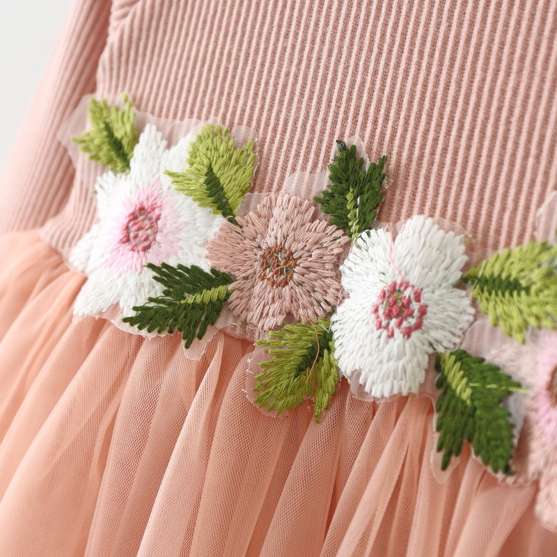 Baby Girls Cute Children Wedding Dress Fantasy Princess Lace Dress Long Sleeve With Flower First Birthday Dress For Girl Baby