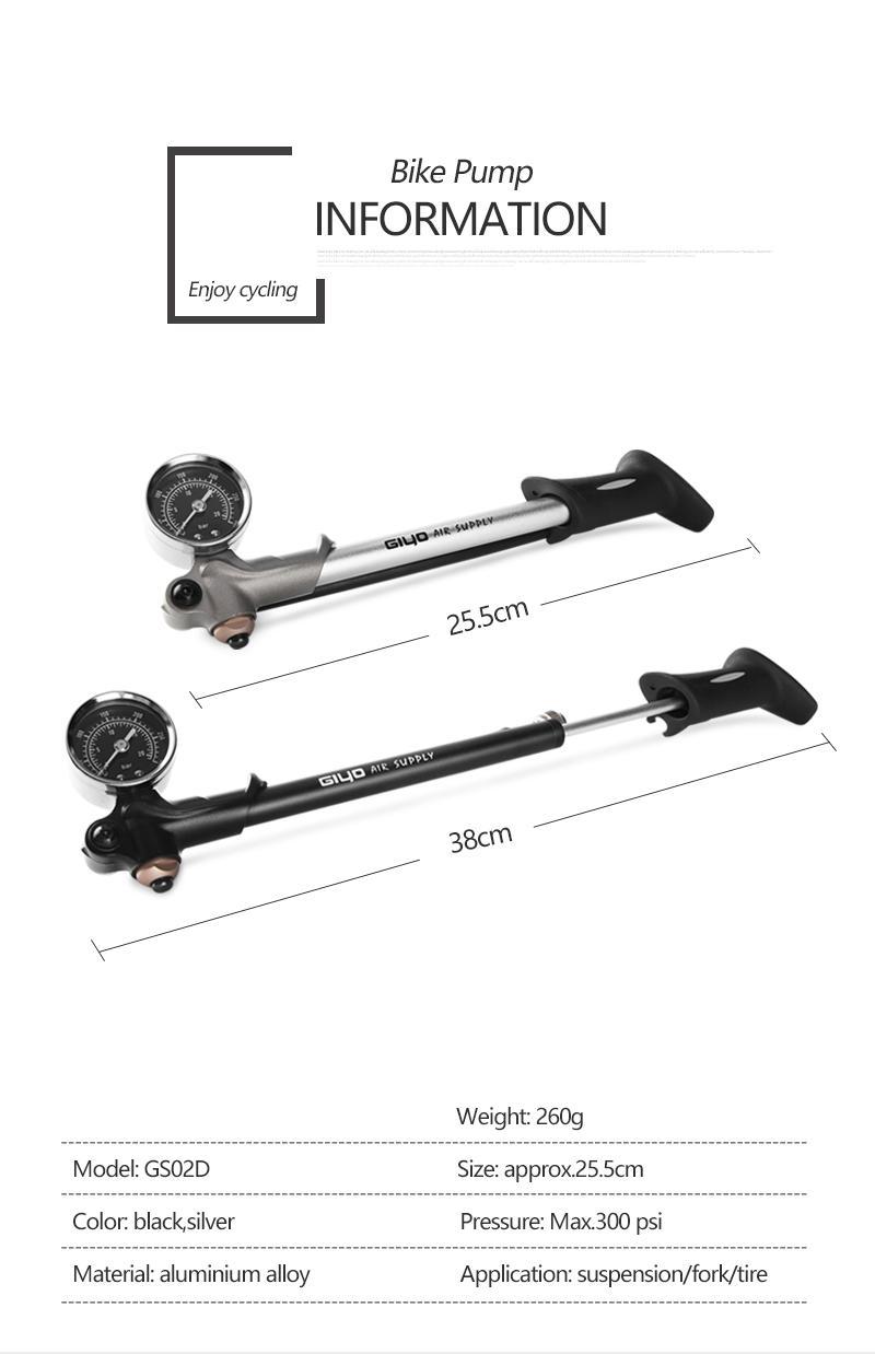 High-pressure Bike Air Shock Pump with Lever & Gauge for Fork & Rear Suspension Mountain Bicycle