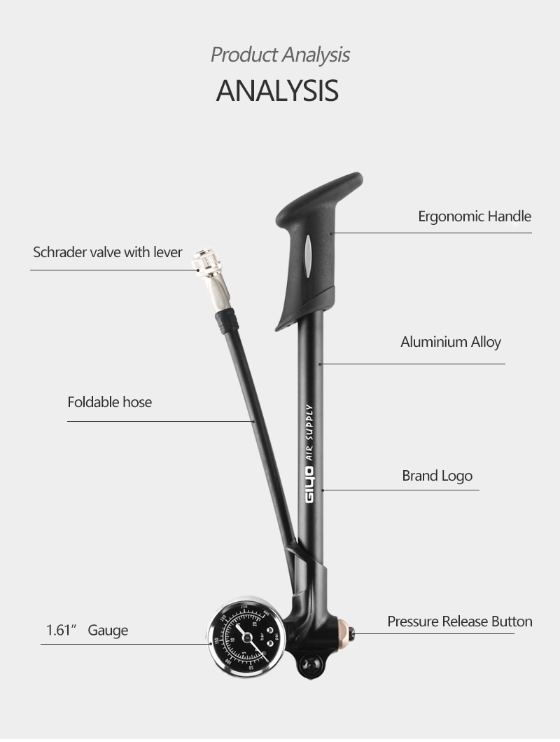 High-pressure Bike Air Shock Pump with Lever & Gauge for Fork & Rear Suspension Mountain Bicycle