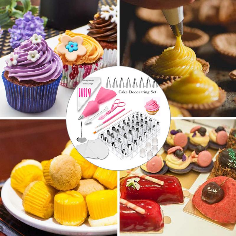Pink Cake Turntable Set Multifunction Cake Decorating Kit Pastry Tube Fondant Tool Party Kitchen Dessert Baking Tools