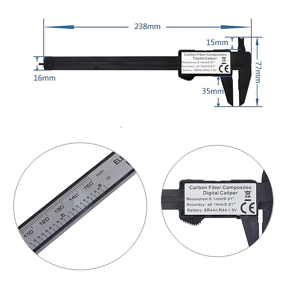 Measuring Tool Stainless Steel Digital Caliper 150mm 6 inch Digital Electronic Carbon Fiber Vernier Caliper Gauge Micrometer
