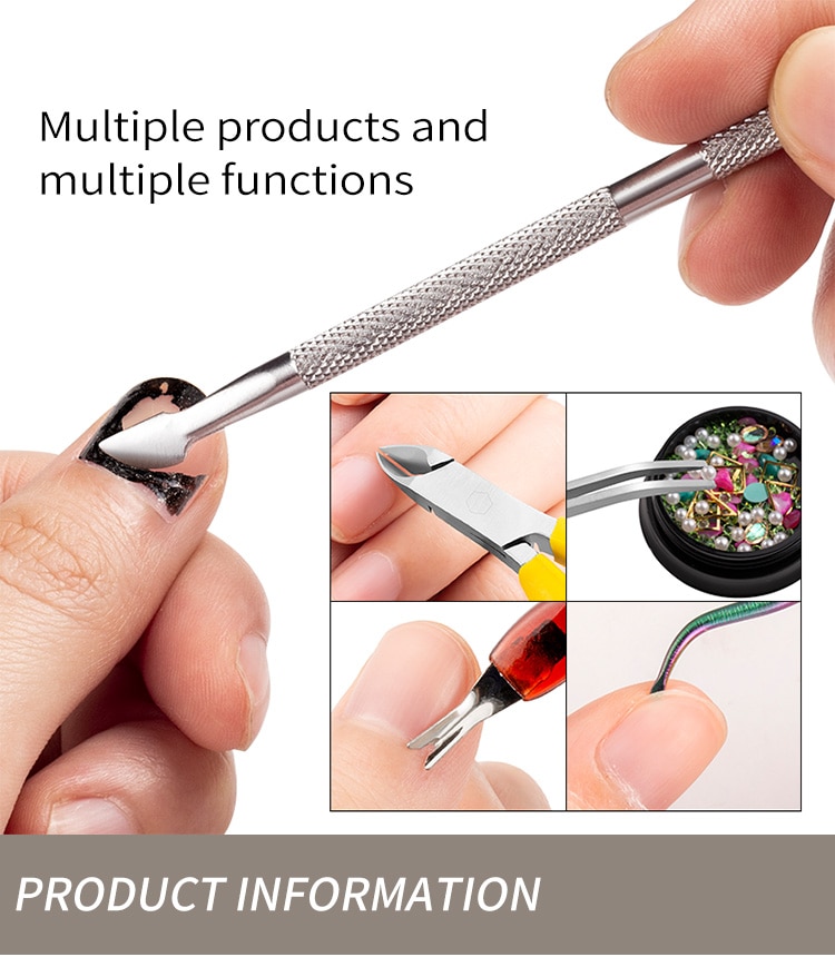 Multi-Type Rainbow Stainless Steel Nail Art Tools Cuticle Pusher Dead Skin Fork Gel Remover Nipper Tweezer Pedicure Manicure Set