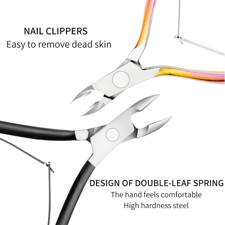 Multi-Type Rainbow Stainless Steel Nail Art Tools Cuticle Pusher Dead Skin Fork Gel Remover Nipper Tweezer Pedicure Manicure Set