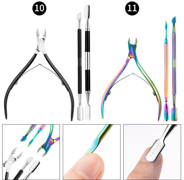 Multi-Type Rainbow Stainless Steel Nail Art Tools Cuticle Pusher Dead Skin Fork Gel Remover Nipper Tweezer Pedicure Manicure Set