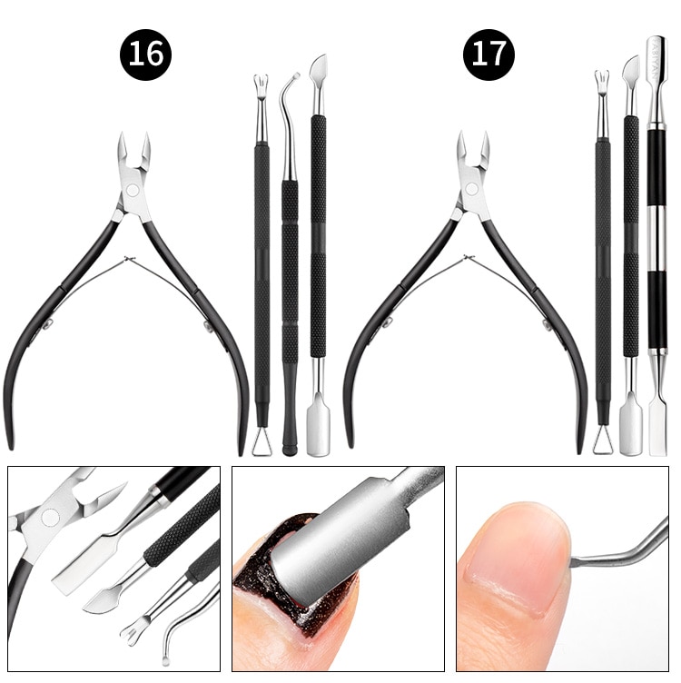 Multi-Type Rainbow Stainless Steel Nail Art Tools Cuticle Pusher Dead Skin Fork Gel Remover Nipper Tweezer Pedicure Manicure Set