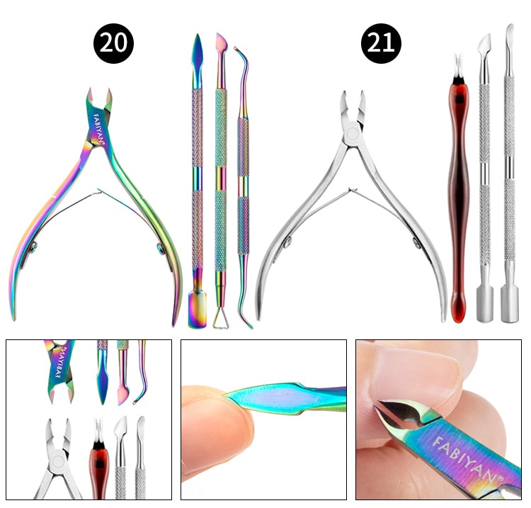 Multi-Type Rainbow Stainless Steel Nail Art Tools Cuticle Pusher Dead Skin Fork Gel Remover Nipper Tweezer Pedicure Manicure Set