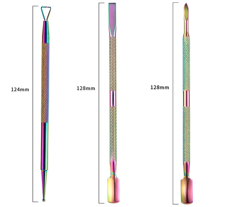 Multi-Type Rainbow Stainless Steel Nail Art Tools Cuticle Pusher Dead Skin Fork Gel Remover Nipper Tweezer Pedicure Manicure Set