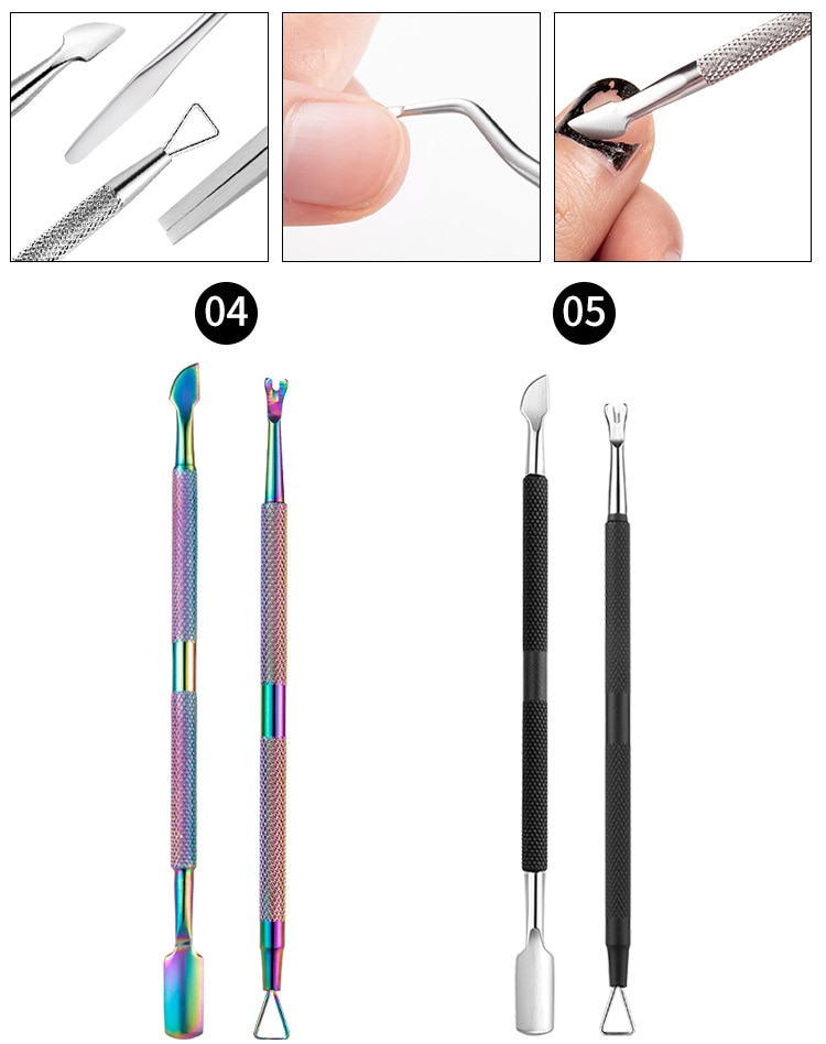 Multi-Type Rainbow Stainless Steel Nail Art Tools Cuticle Pusher Dead Skin Fork Gel Remover Nipper Tweezer Pedicure Manicure Set