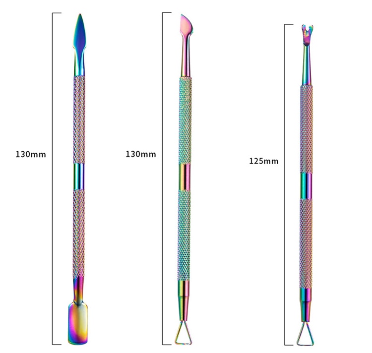 Multi-Type Rainbow Stainless Steel Nail Art Tools Cuticle Pusher Dead Skin Fork Gel Remover Nipper Tweezer Pedicure Manicure Set