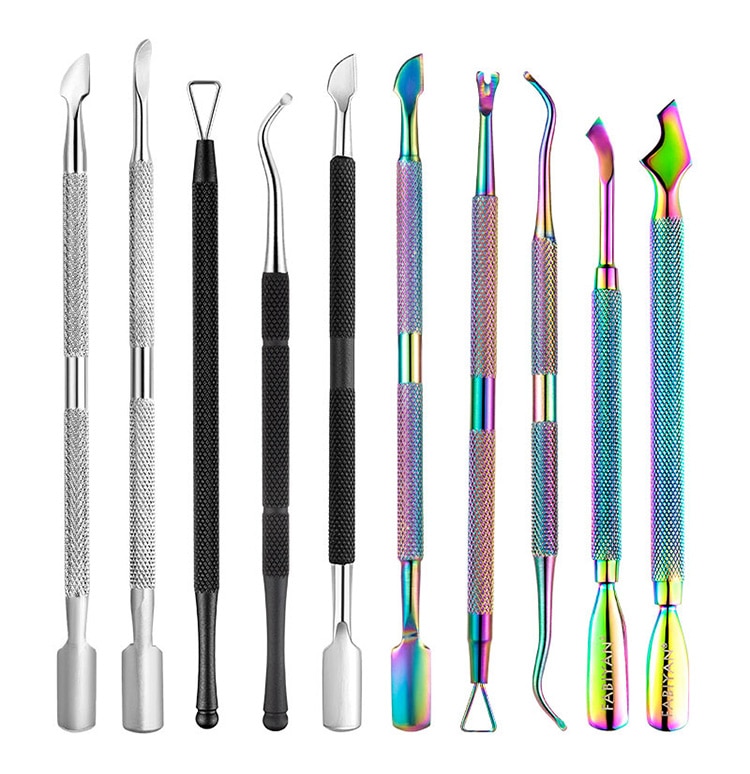 Multi-Type Rainbow Stainless Steel Nail Art Tools Cuticle Pusher Dead Skin Fork Gel Remover Nipper Tweezer Pedicure Manicure Set