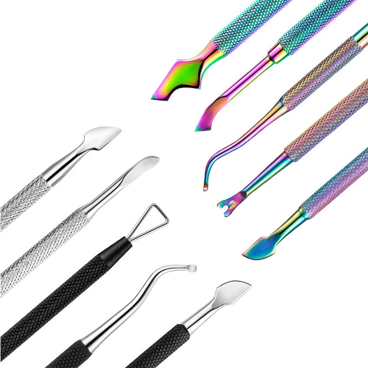 Multi-Type Rainbow Stainless Steel Nail Art Tools Cuticle Pusher Dead Skin Fork Gel Remover Nipper Tweezer Pedicure Manicure Set