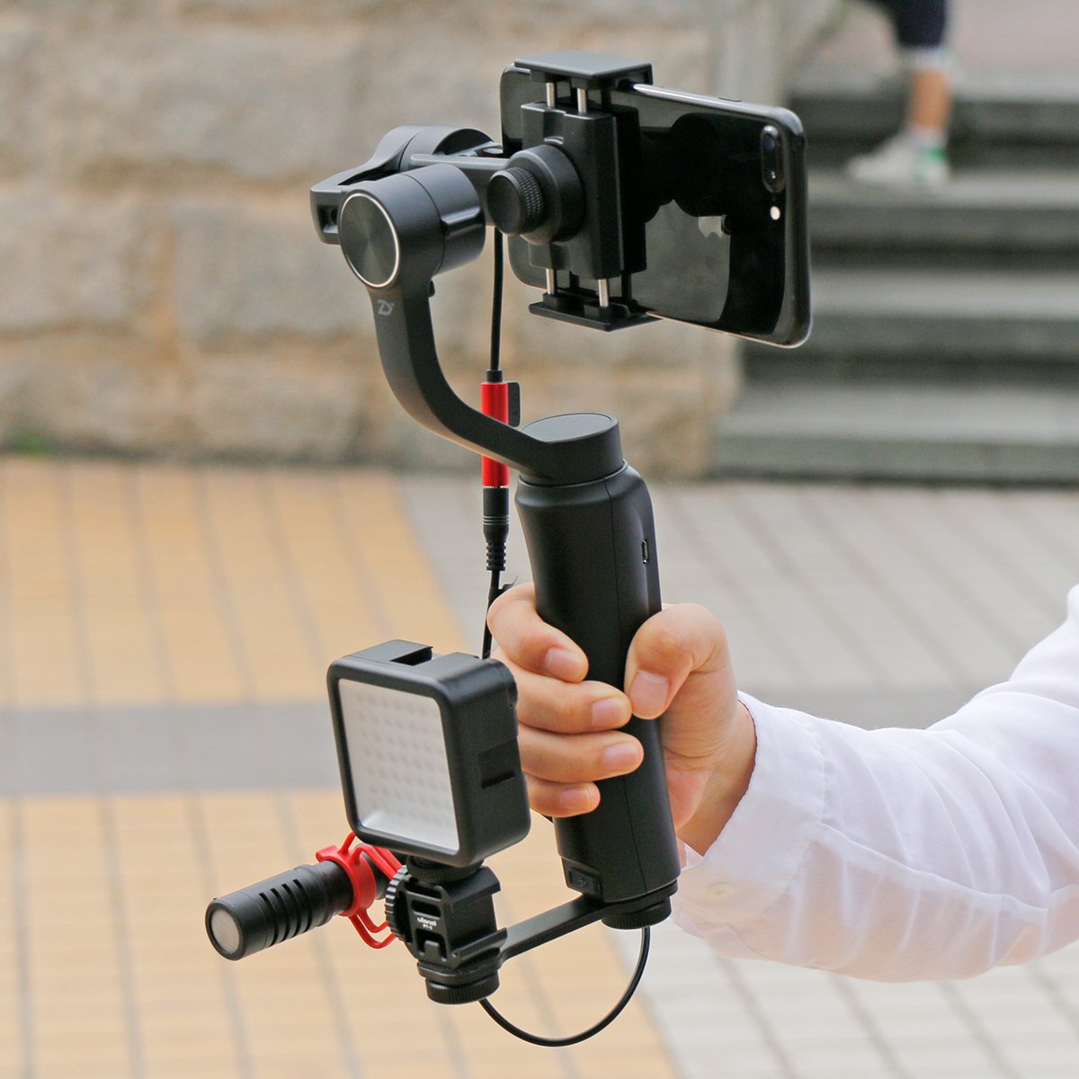 Triple Cold Shoe Mount Microphone Led Video Light Set for DJI OSMO Mobile 2 Zhiyun Smooth 4/Feiyu Vimble 2 Gimbal Stabilizer