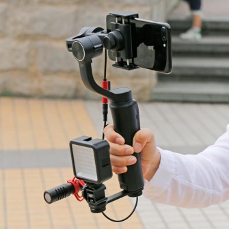 Triple Cold Shoe Mount Microphone Led Video Light Set for DJI OSMO Mobile 2 Zhiyun Smooth 4/Feiyu Vimble 2 Gimbal Stabilizer