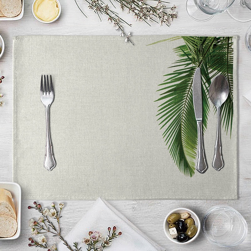Placemat Table Mat Hand Painted Green Leaves Printed For Tables Heat-insulation Linen Kitchen Dining Pads Placemat Table Mat Hand Painted Green Leaves Printed For Tables Heat-insulation Linen Kitchen Dining Pads