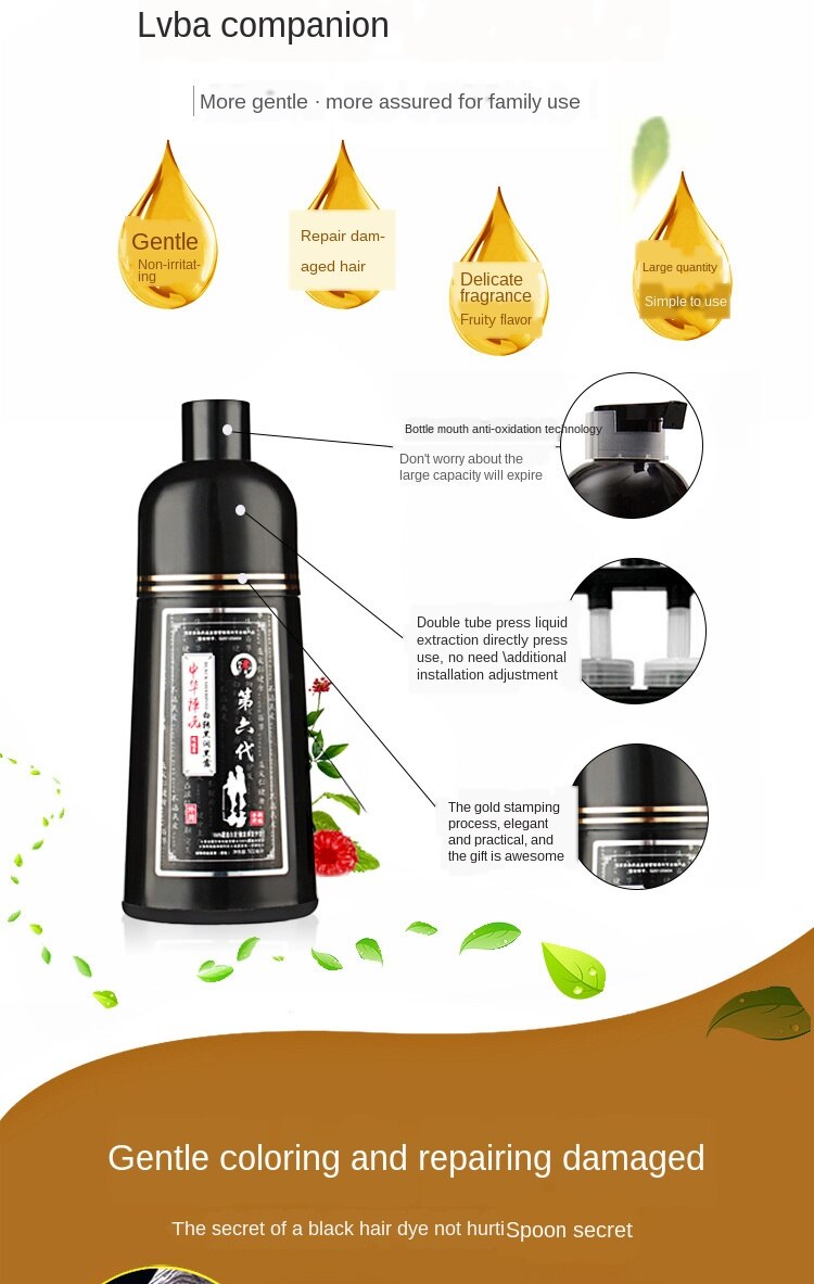 1 bottle 500ml 5 Minutes Fast Natural Hair Dye Shampoo Organic Permanent Gray White Hair To Black Hair Dye Shampoo for Women Man