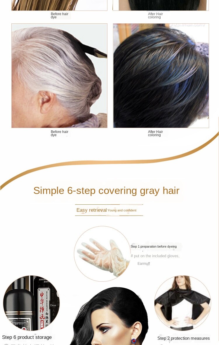 1 bottle 500ml 5 Minutes Fast Natural Hair Dye Shampoo Organic Permanent Gray White Hair To Black Hair Dye Shampoo for Women Man