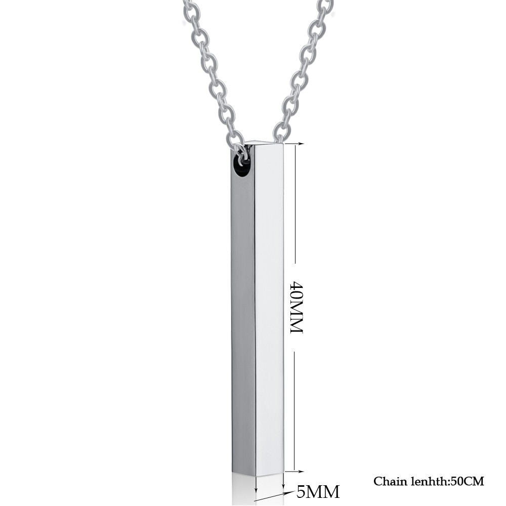 Four Sides Engraving Square Pendant Necklaces New Custom Name Necklace Stainless Steel Pendant Gift Jewelry For Women/Men