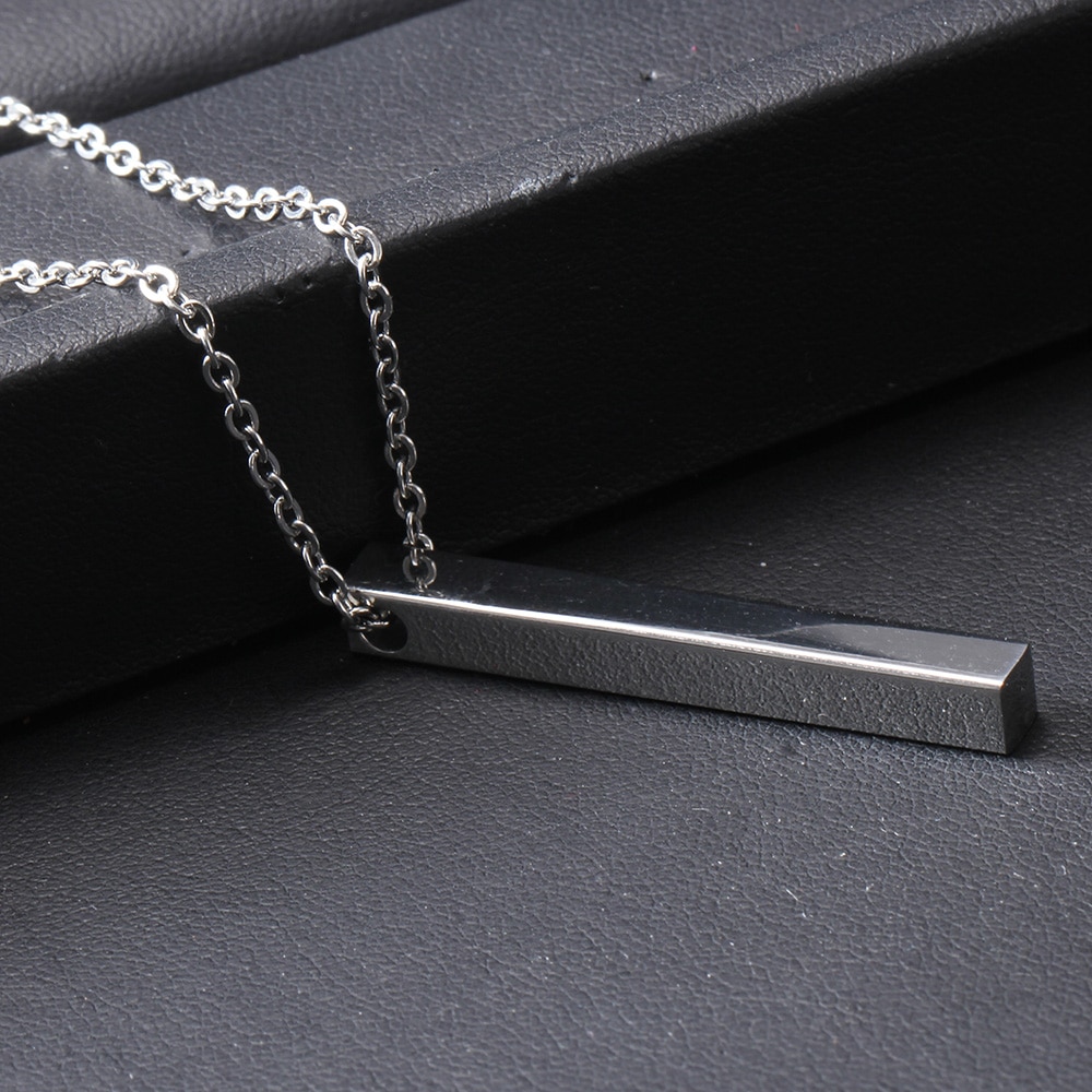 Four Sides Engraving Square Pendant Necklaces New Custom Name Necklace Stainless Steel Pendant Gift Jewelry For Women/Men