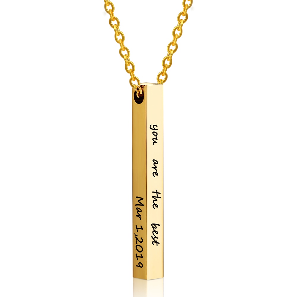 Four Sides Engraving Square Pendant Necklaces New Custom Name Necklace Stainless Steel Pendant Gift Jewelry For Women/Men