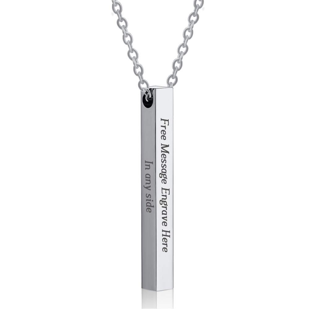 Four Sides Engraving Square Pendant Necklaces New Custom Name Necklace Stainless Steel Pendant Gift Jewelry For Women/Men