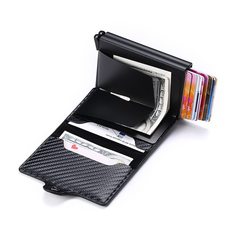 Carbon Fiber Anti Rfid Credit Card Holder Mens Double Cardholder Case Wallet Metal Business Bank Creditcard Minimalist Wallet