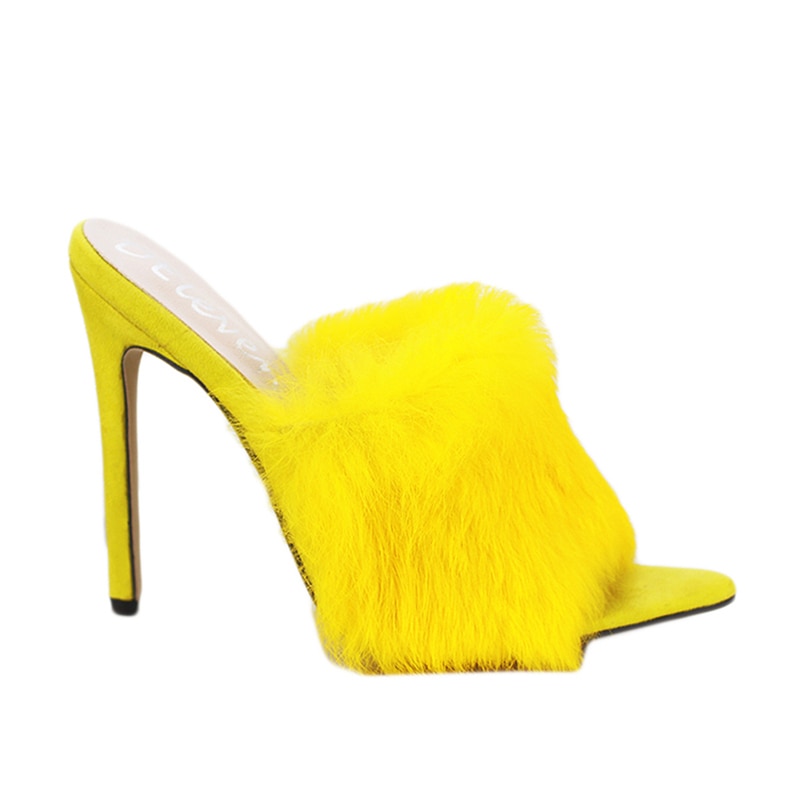 Sandals Candy Color Luxury Rabbit Fur High Heel Sandals Slippers femme Evening Party Women Shoes 35-43