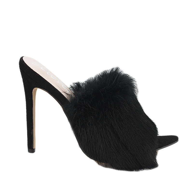 Sandals Candy Color Luxury Rabbit Fur High Heel Sandals Slippers femme Evening Party Women Shoes 35-43