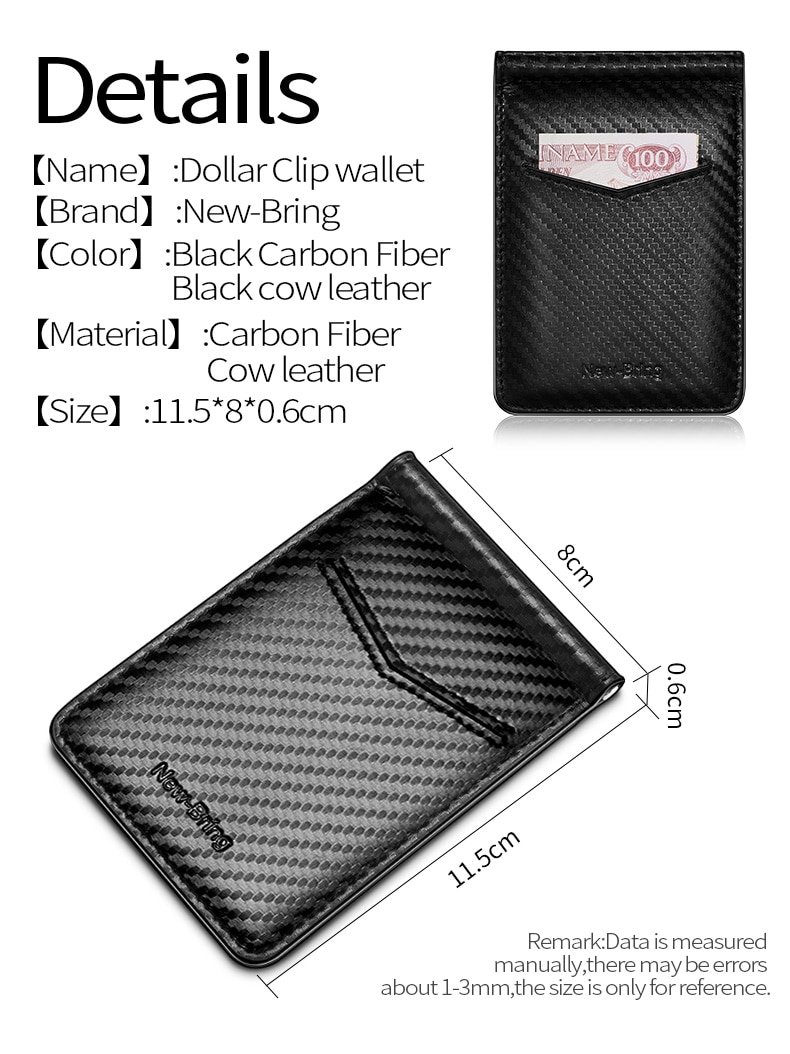Black Carbon FIber-Look Money Clip RFID Blocking Driver License ID Cash