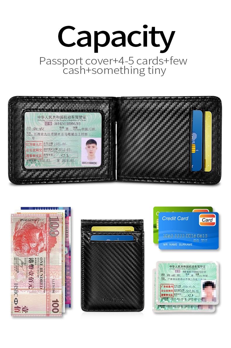 Black Carbon FIber-Look Money Clip RFID Blocking Driver License ID Cash