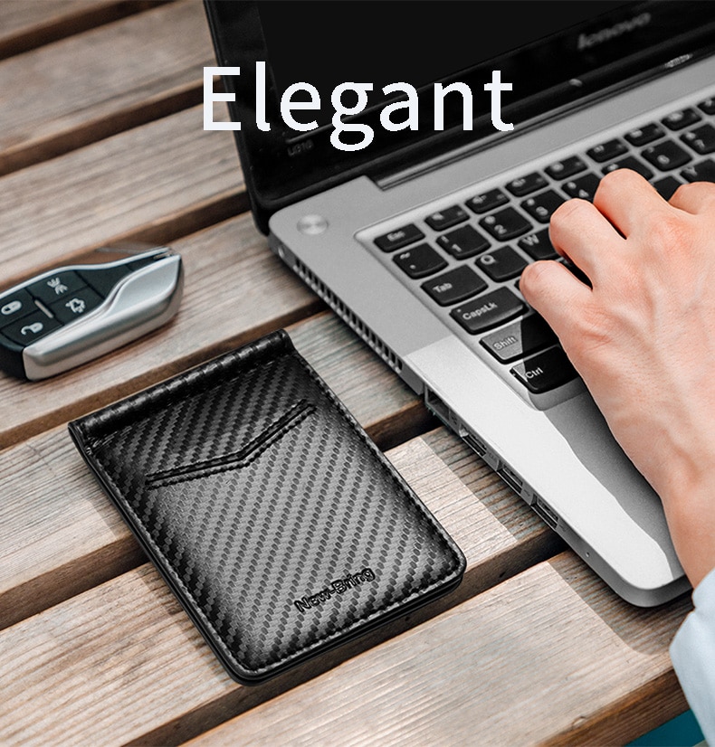 Black Carbon FIber-Look Money Clip RFID Blocking Driver License ID Cash