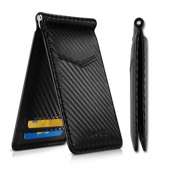 Black Carbon FIber-Look Money Clip RFID Blocking Driver License ID Cash