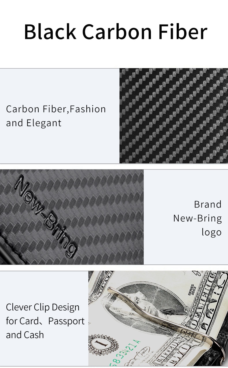 Black Carbon FIber-Look Money Clip RFID Blocking Driver License ID Cash