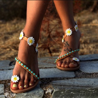 Shoes Woman Gladiator Sandals Women Shoes Flat Fashion Weet Flowers Boho Beach Sandals Ladies Plus Size 44