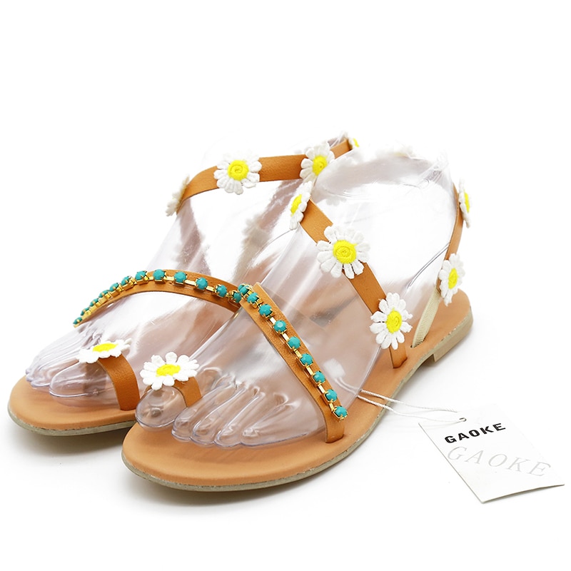 Shoes Woman Gladiator Sandals Women Shoes Flat Fashion Weet Flowers Boho Beach Sandals Ladies Plus Size 44