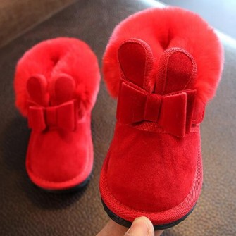 Girls Boots Bunny Bow Red Pink Ankle Shoes Warm Fur Animal New Snow Nina Zapatos Kids Toddler Winter Footwear SandQ Baby