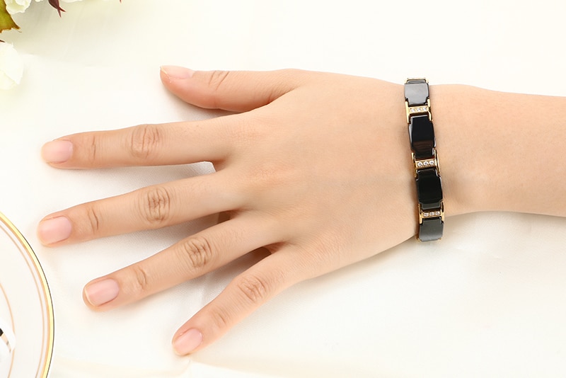Gold Bracelet Health Black Ceramic Bio Magnetic Germanium Bracelets Men Hand Chain Link Crystal Stainless Jewelry