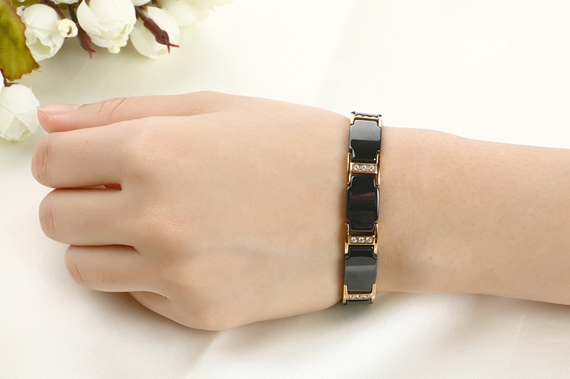 Gold Bracelet Health Black Ceramic Bio Magnetic Germanium Bracelets Men Hand Chain Link Crystal Stainless Jewelry