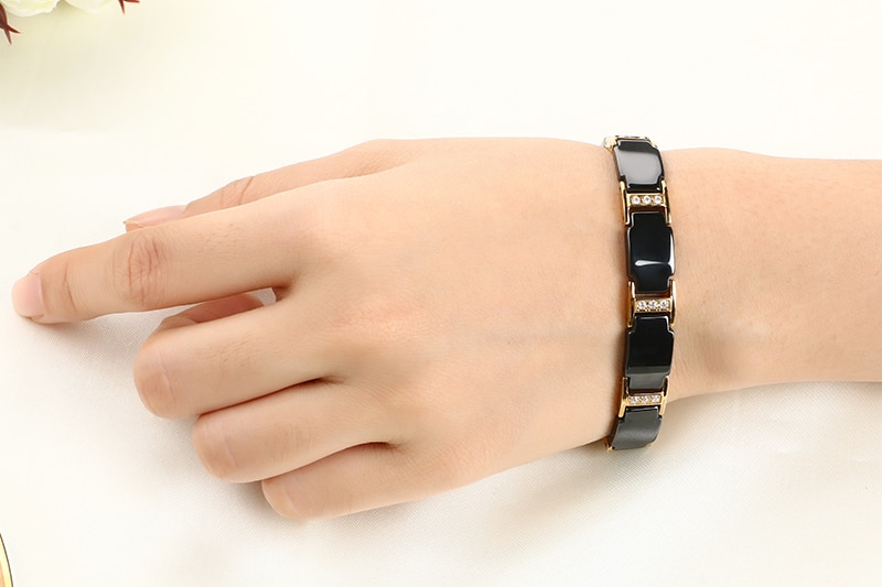 Gold Bracelet Health Black Ceramic Bio Magnetic Germanium Bracelets Men Hand Chain Link Crystal Stainless Jewelry